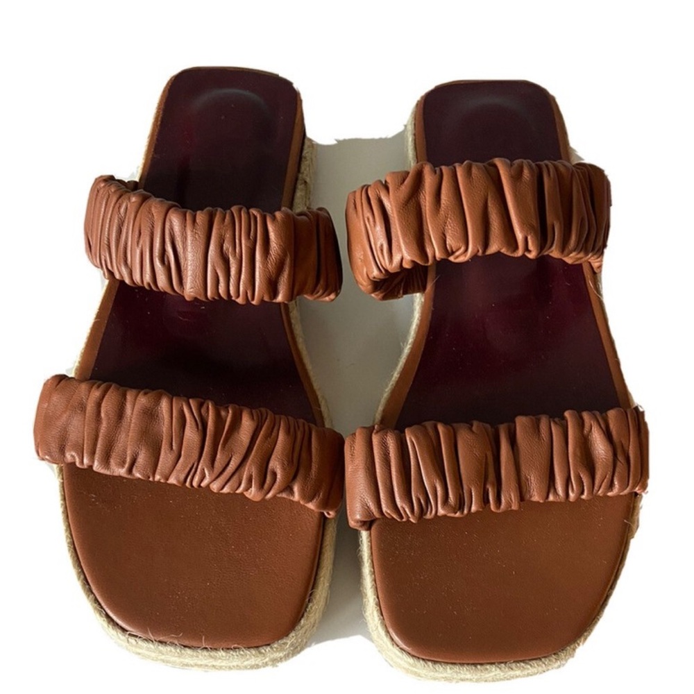 Staud Espadrilles Maya Women’s Tan Ruched Double-Strap Slide Sandals size 38